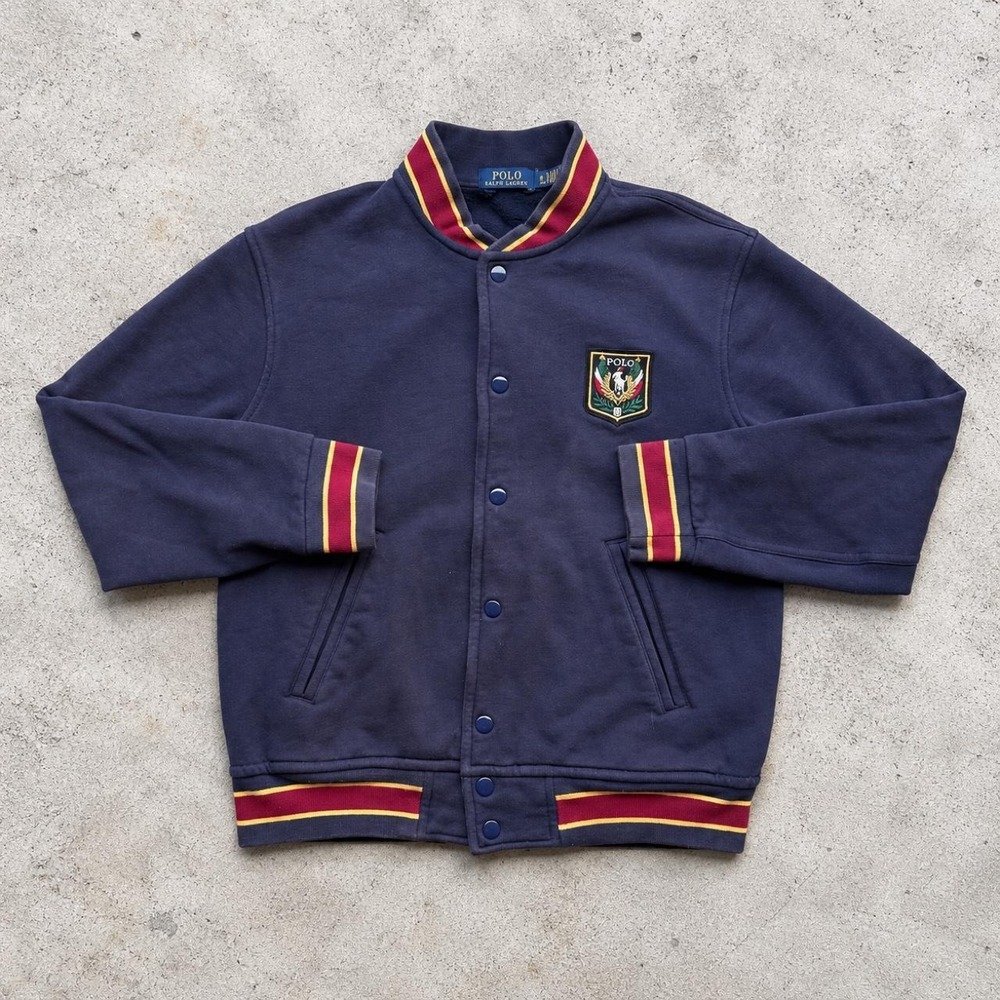 Polo Ralph Lauren Mens Navy Blue Crest Varsity Bomber Jacket Small